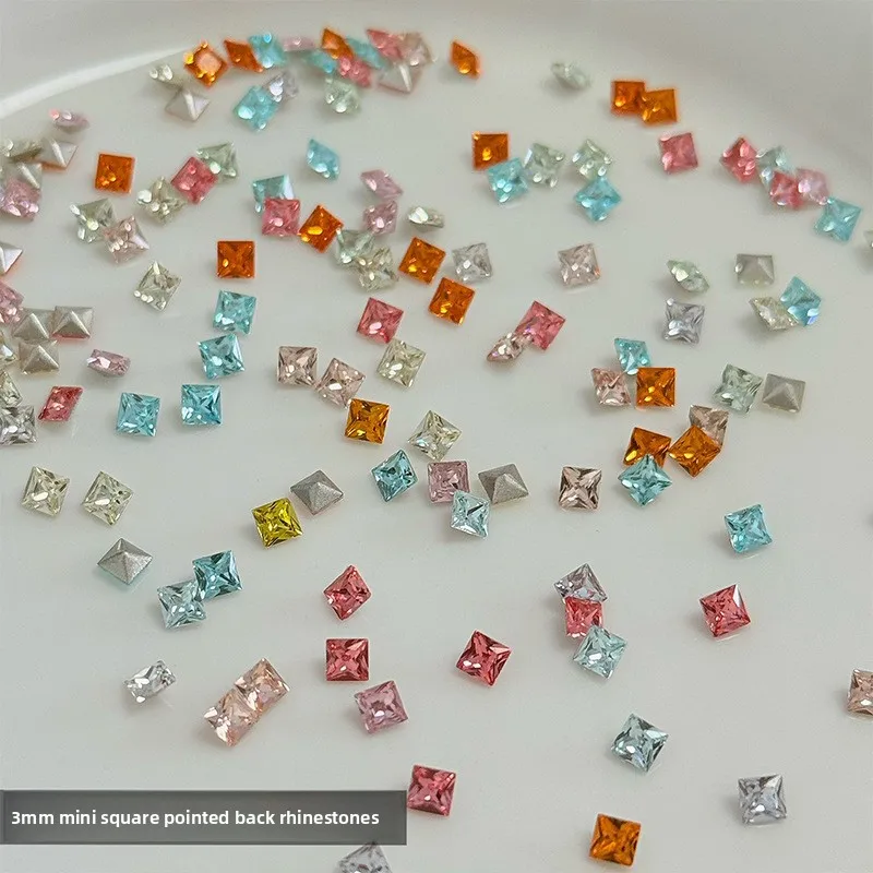 20pcs Sparkly Square Zircon Nail Rhinestones 3mm Mini Rhinestones 3D Cluster Rhinestones DIY Handmade Nail Art Decor Accessories