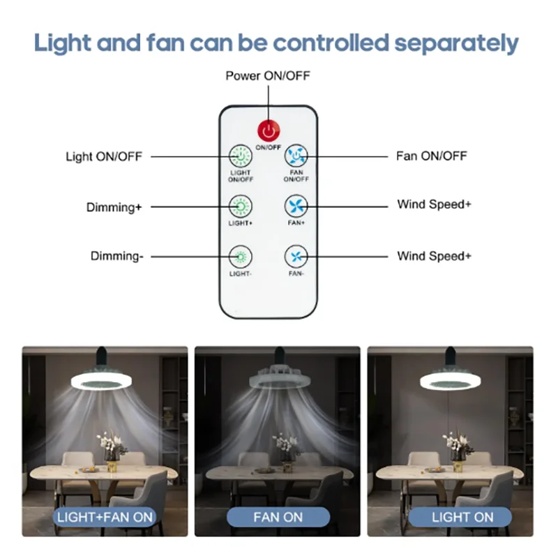 Imagem -04 - Smart Silent Ventiladores de Teto com Controle Remoto Luz Led Lâmpada Quarto Sala de Estar 30w E27 Conversor Base