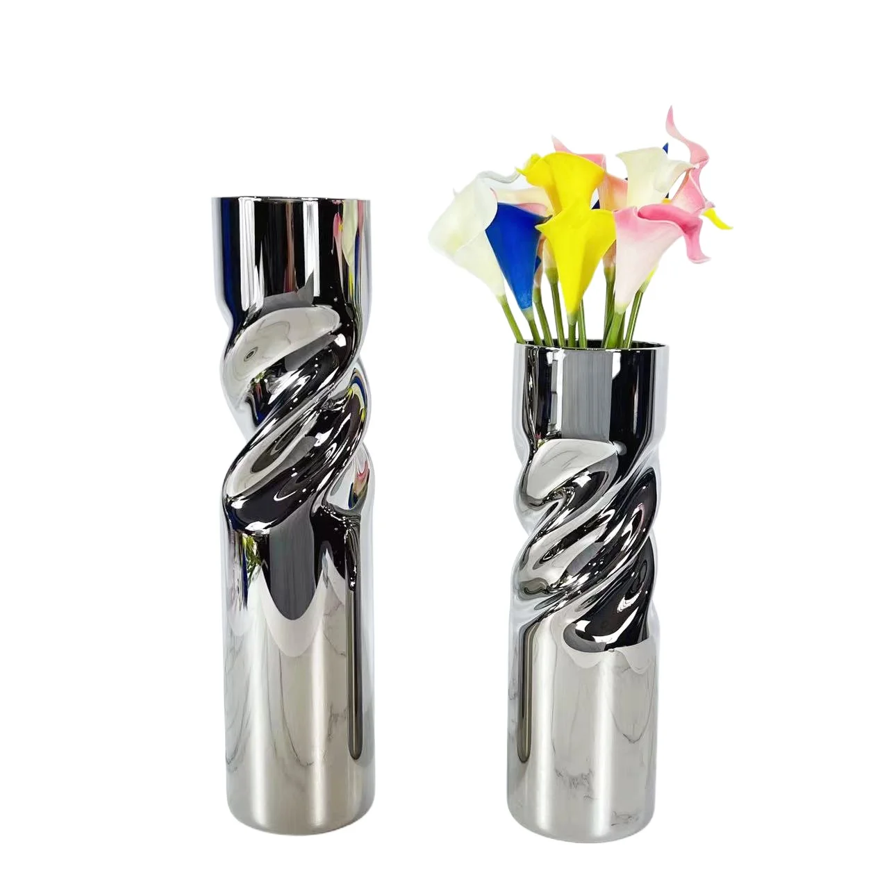 

Modern Minimalist Silver Glass Vase for Model Homes, Living & Dining Areas Art Decor