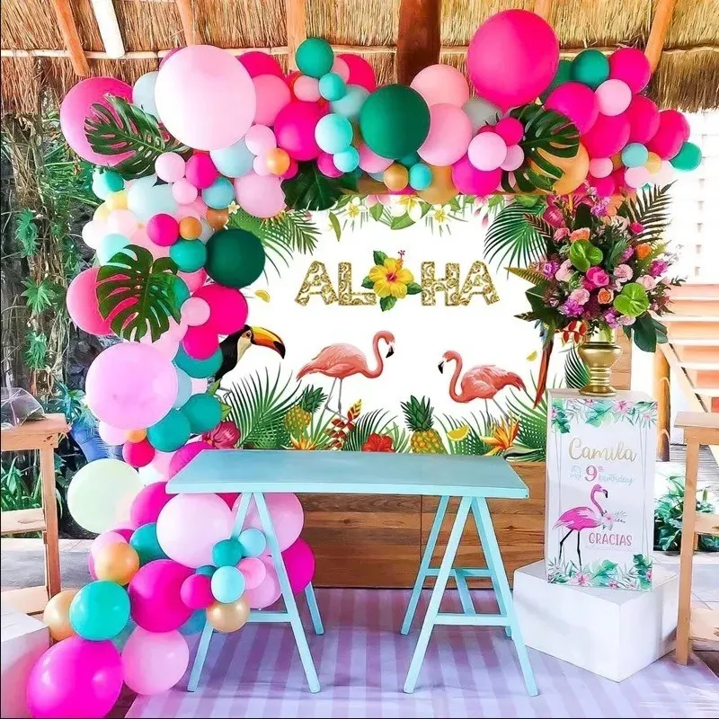 

Tropical Jungle Themed Party Pastel Balloon Garland Kit with Artificial Plants Wedding Arch Event Decoration Arrangement