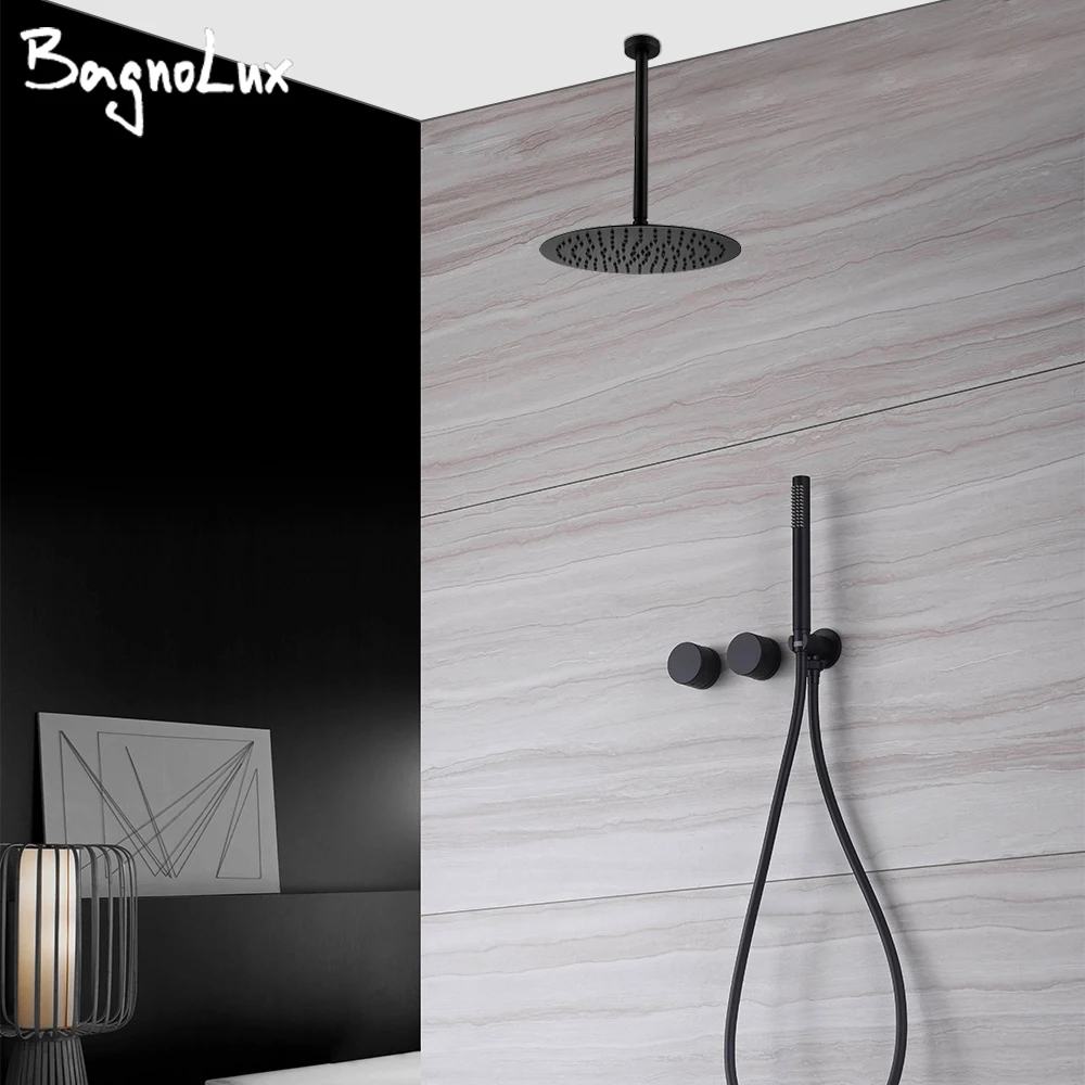 

Смеситель для душа с потолочным кронштейном, 2-ходовой смеситель для ванной комнаты, встроенный коробочный душевой набор, скрытая душевая система, набор из 2-х ручек с кирпичным узором