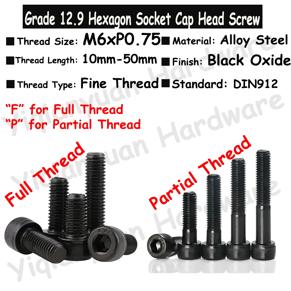 

2Pcs~5Pcs DIN912 M6xP0.75 Fine Pitch Thread Grade 12.9 Alloy Steel Hexagon Socket Knurled Cap Head Screws Allen Key Bolts