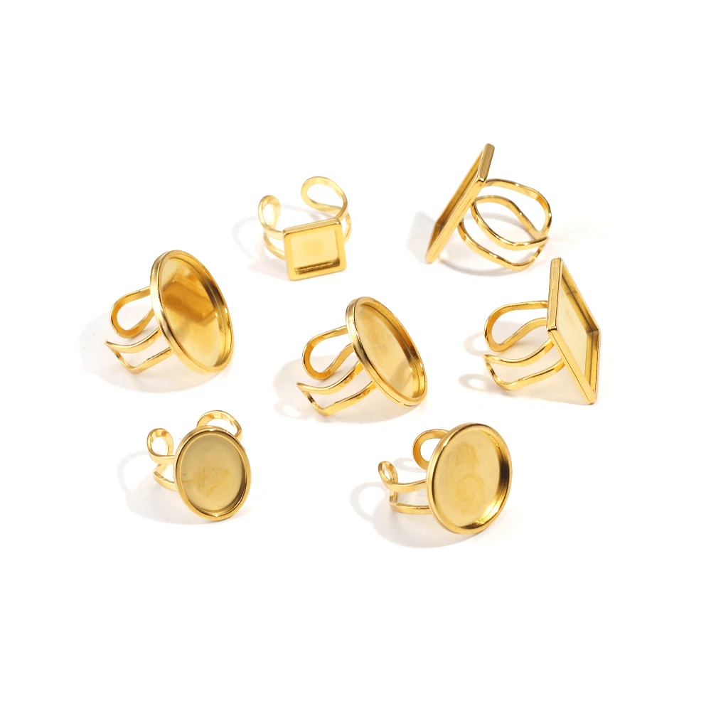 4pcs Stainless Steel Gold Color Round Open Ring Setting Cabochon Blank Tray Base DIY Jewelry Making Border Accessories Wholesale