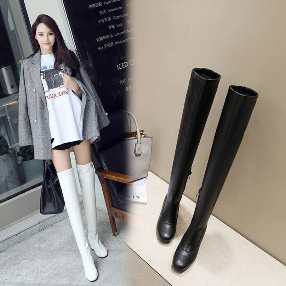 2024 Thigh High Boots Women Over The Knee Elastic Stretch Sexy Street Shoes Long Platform Boots Warm Plush Big Size 54 17-19