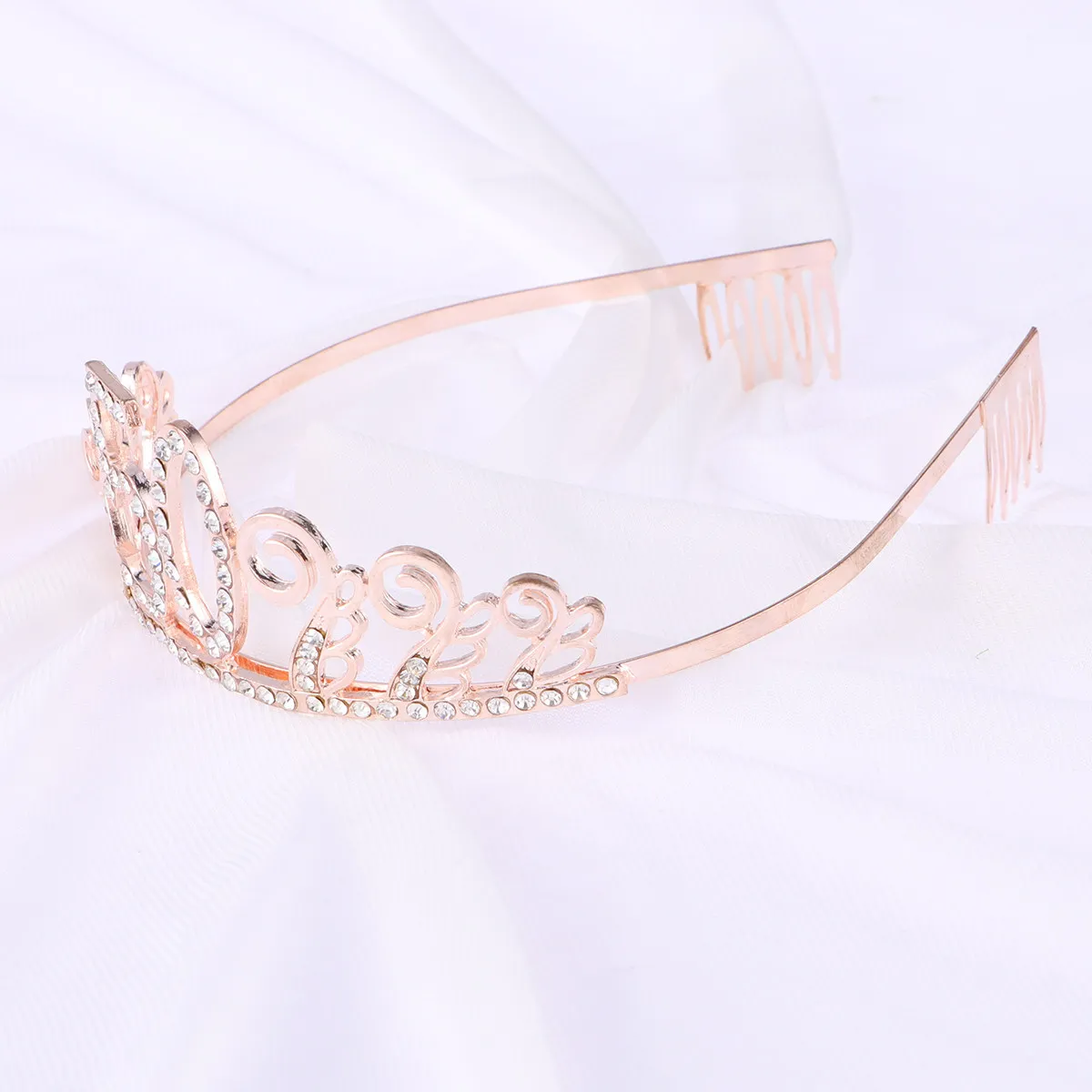 50Th Birthday Crystal Rhinestone Tiara Crown with Combs Design Elegant Wavy Princess Hair Accessory for Women Dance Party Gift
