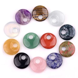 Natural 30MM Donut Gemstone Charms for Making Jewelry 8MM Hole Polishing Crystal Round Lucky Coin Protection Healing
