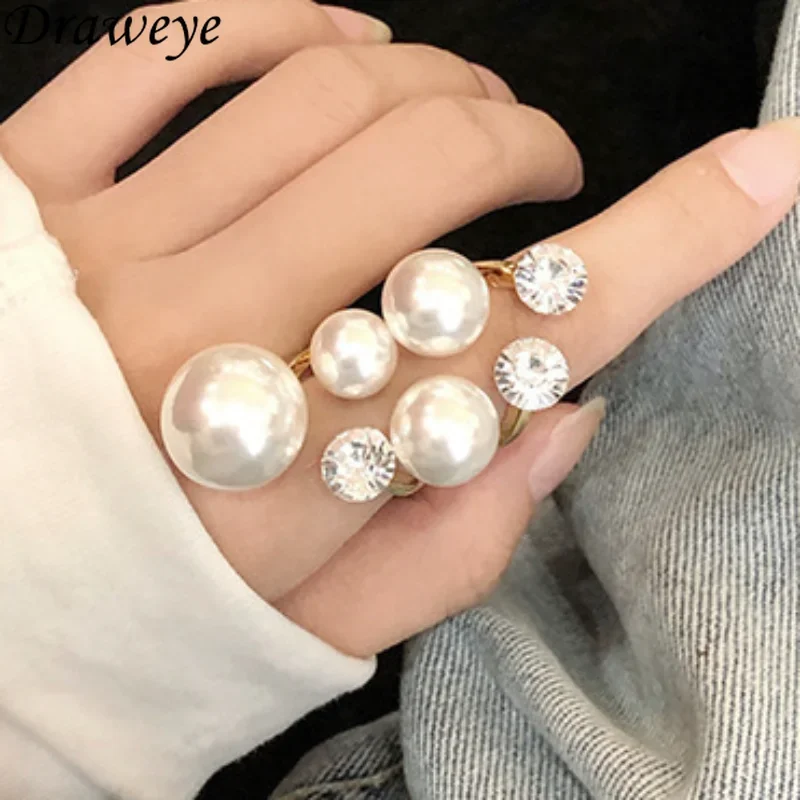 Draweye Irregular Pearls Rings for Women Korean Fashion Geometric Elegant Vintage Jewelry Forefinger Ins New Anillos Mujer