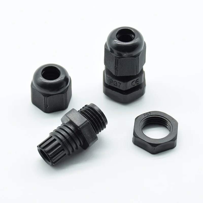 10pcs    3-6.5mm-14mm PG7 PG9 PG11 PG13.5 PG16  IP68 Black Wire Cable CE Waterproof Nylon Plastic Cable Gland Connector