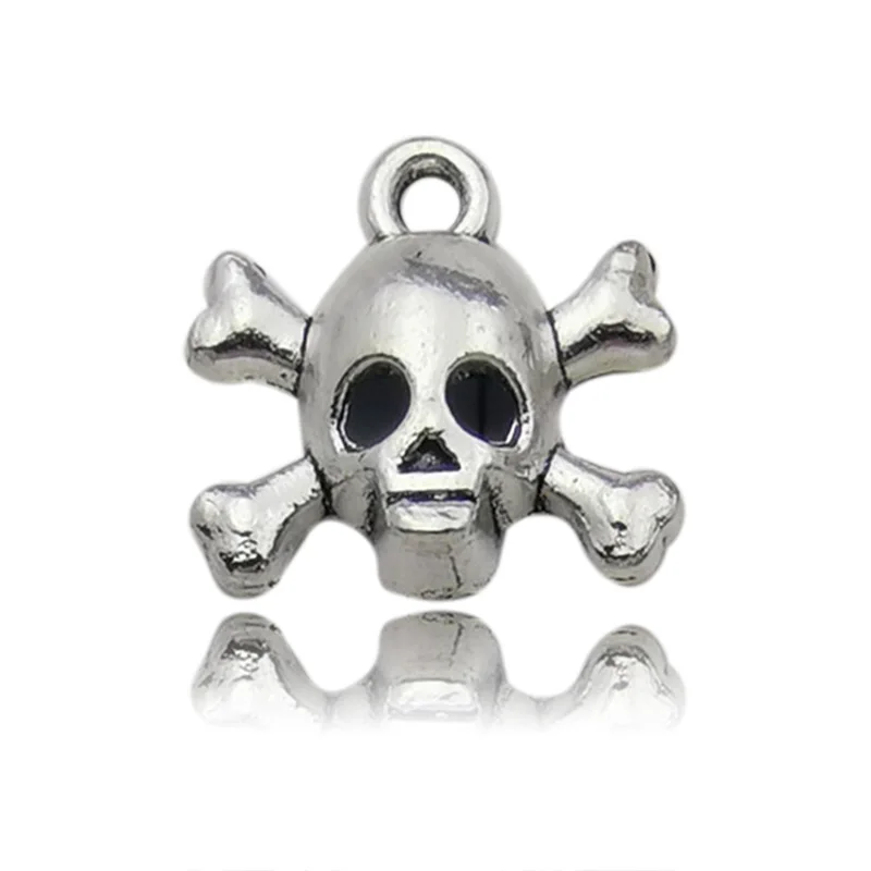 

20pcs/lot Charms Skull Skeleton Bone Head 15x14mm Antique Silver Color Pendants Making DIY Handmade Tibetan Jewelry