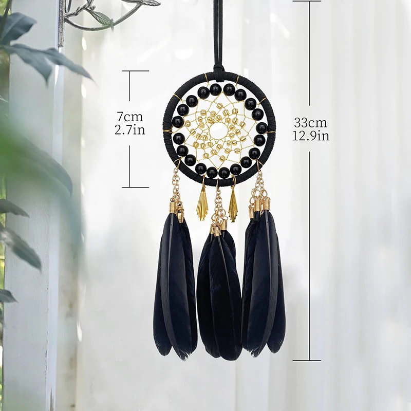 Dream Catcher Black Feather Wind Chimes Bedroom Living Room Hanging Ornaments Car Interior Pendant Festival Gifts Home Accessory