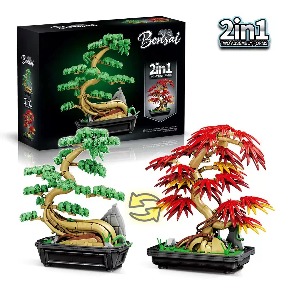 

Набор строительных блоков MOC 2-в-1 «Приветствующая сосна и красные листья», 1023 детали, декоративное украшение для дома, игрушка для сборки, подарок на день рождения