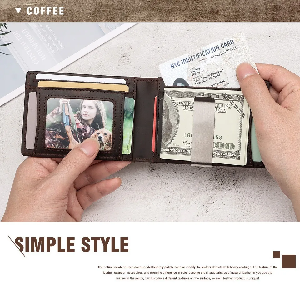 【Genuine Cow Leather】HUMERPAUL Brand Men's Wallet RFID First Layer Cowhide Card Holder AirTag Purse Money Clip
