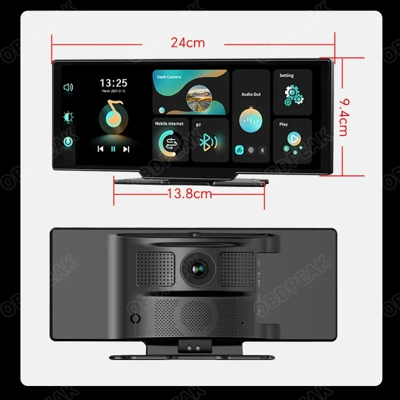 

2.0 Dash Cam 10.26" 4K Car Dvr Camera Carplay & Android Auto GPS Navigation Rearview Mirror Dashboard Video Recorder