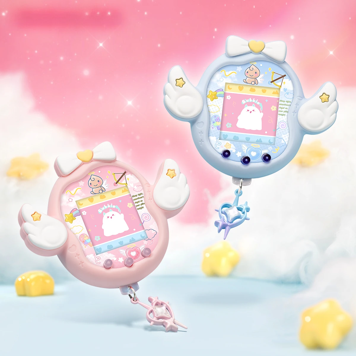 Cute Angel and Devil Theme For Tamagotchi Uni Silicone Protective Case with Panel Paper and Dust Plug