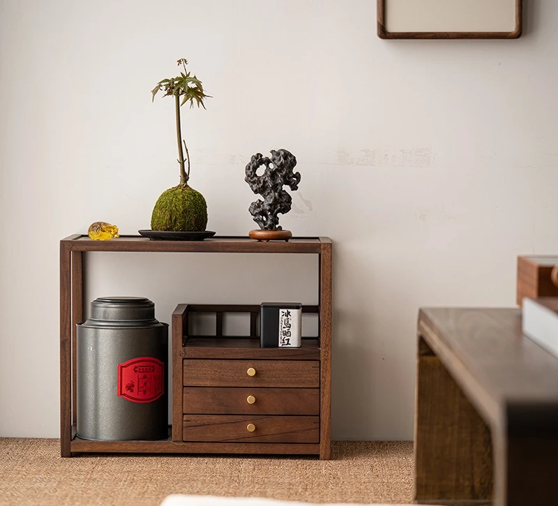 Walnut desktop rack tea set storage Pu'er