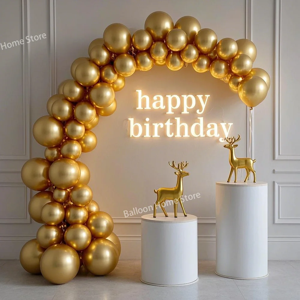 92pcs Metal Chromium Gold Latex Balloon Arch Set for Birthday Wedding Gender Reveal Bachelorette Party Family Reunion Baby Balon