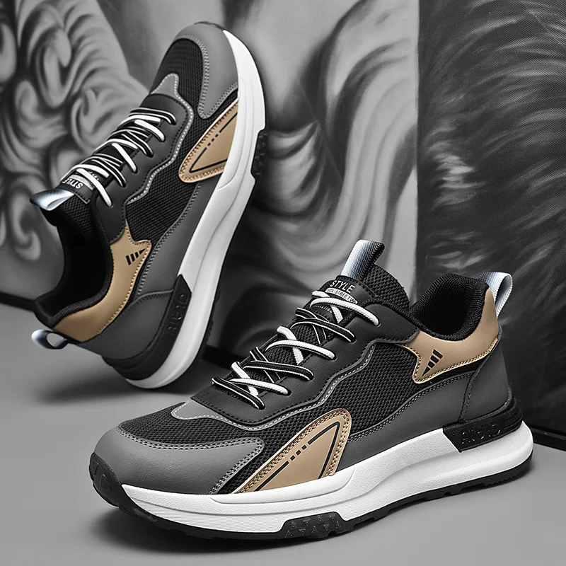 

New Spring and Autumn Collection of Men's Trendy Netted Casual Shoes Multi-color Low-top Round-toe Soft-sole and Anti-slip Shoe