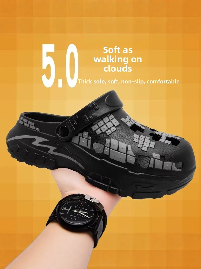 2026 New Men's Clog Shoes Summer Outdoor Thick Bottom Big Head Slippers Office Slip-Resistant Cover Toe Sandals EVA Material