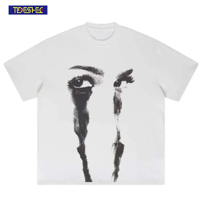 2024 Men Harajuku Gothic Tears Graphic Short Sleeve Tee Shirts Streetwear Hip Hop Male Print Tshirt Harajuku Oversized T-Shirt