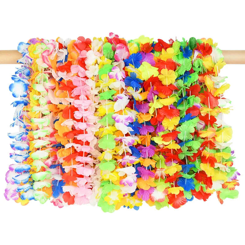 

12Pcs Hawaiian Party Artificial Flowers leis Garland Necklace Hawaii Beach Flowers Luau Summer Tropical Wedding Party Decoration