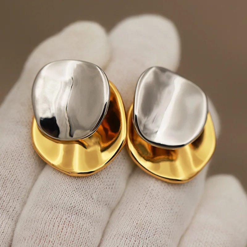 New Sight Design Unique Metal Geometric Stud Earrings for Women Fashion Brand Brand Vintage Irregular Earrings Gift