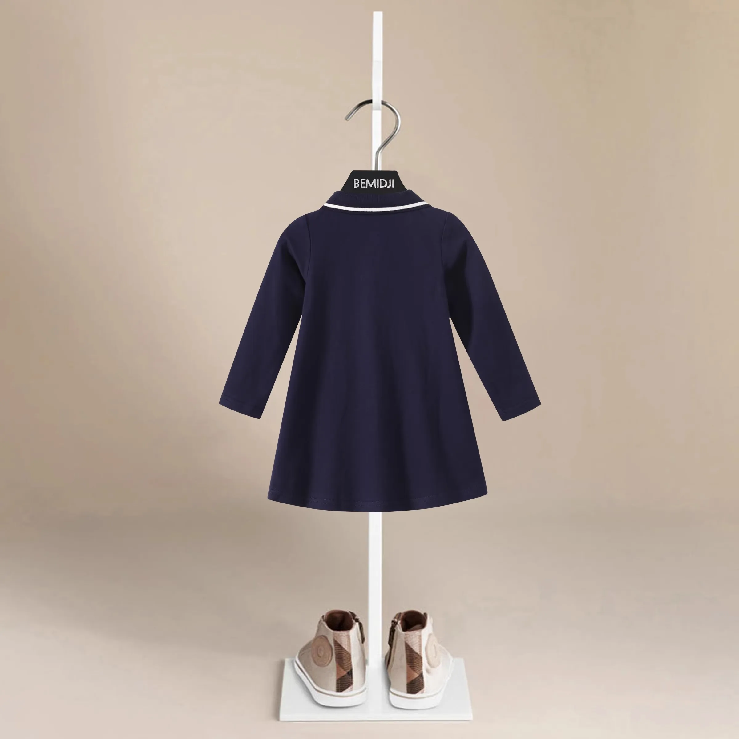 Summer Girl Dress Patchwork Solid Color Polo Neck Dresses Striped A-line Skirt Princess Skirt Soft  Comfortable Children Clothes