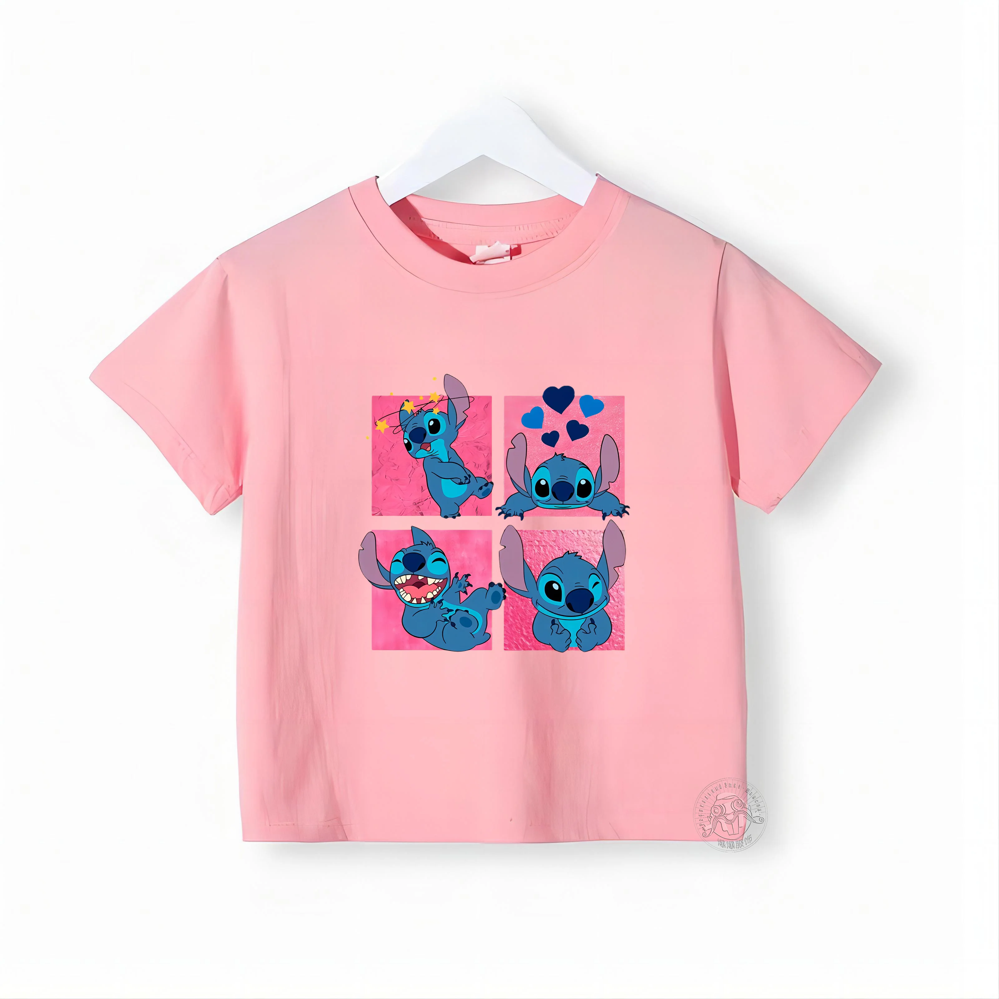 

Disney Summer Short Sleeve 100% Cotton T-shirt Kids Window Stitch Stitch Printed Crewneck T-shirt Top Boys Girls Comfort T-shirt