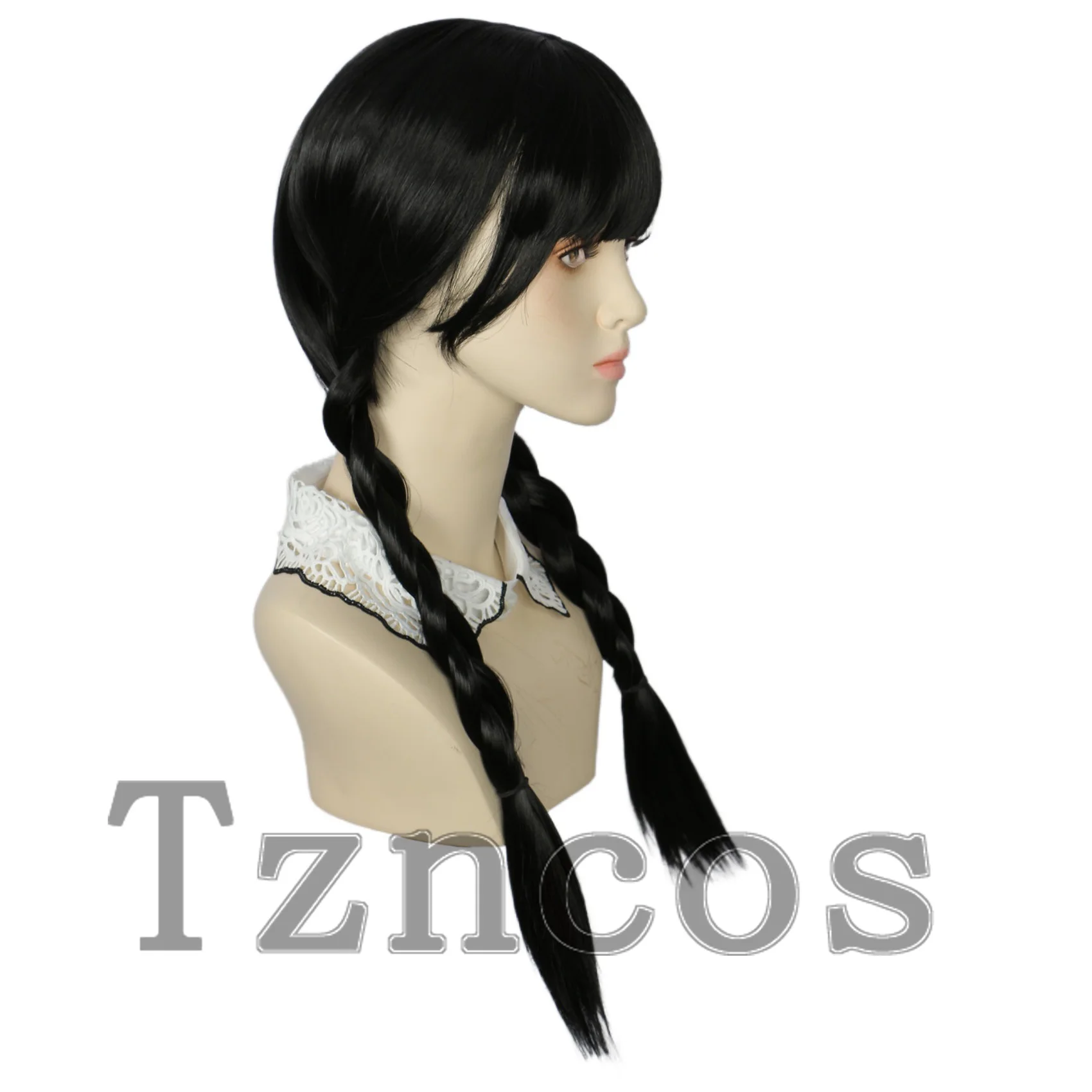 Tzncos Wednesday Addams Cosplay Wig Black Braided Wig With Bangs For Halloween Party Looks