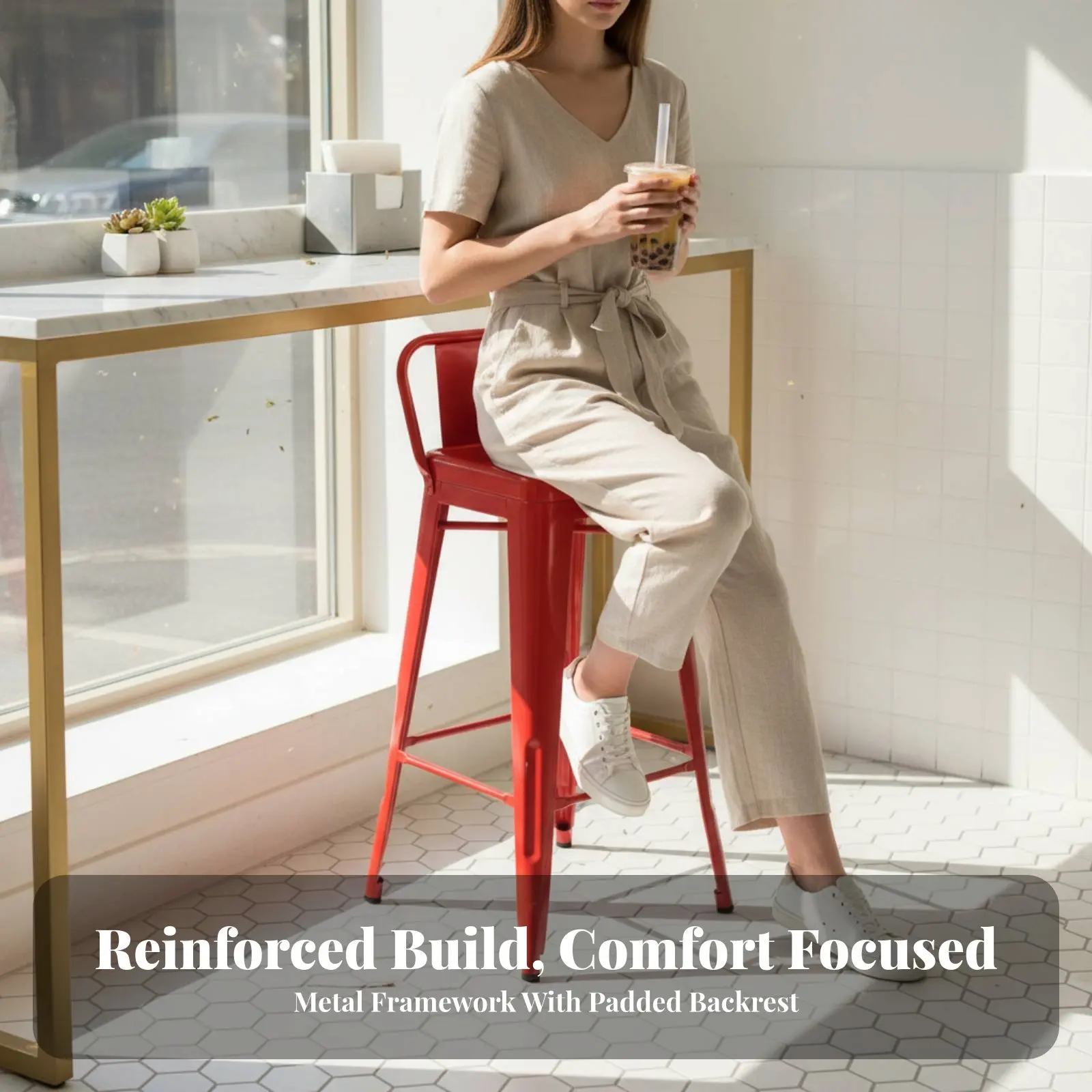 

Низкий высокий стул Lowrear: функциональный и стильный, с мягкой обивкой и спинкой, легкий люкс, прочная рама для ресторанов и столовых.