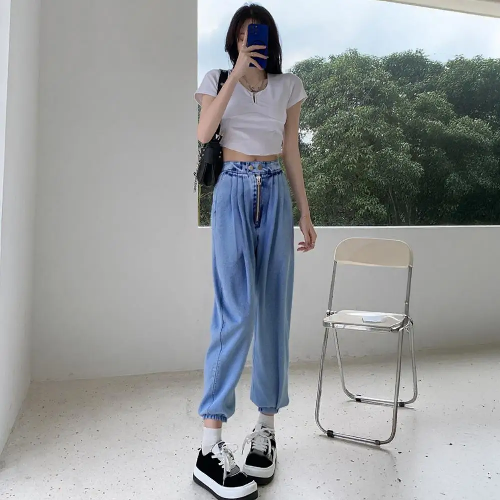 High Waist Wide Leg Thin Ice Silk Jeans Women Summer Loose Fit Large Size Straight Cut Floor Length Pants Korean Style