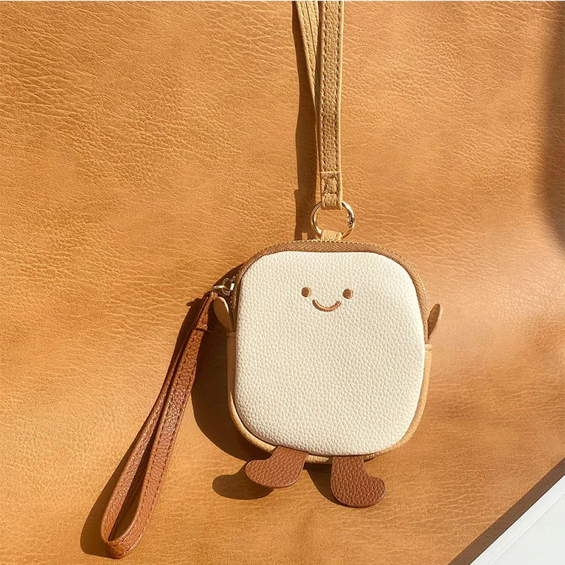 Korean Creative Toast Bread Coin Purse Cute Expression Wrist Mini Bag Cartoon Student Wallet Children's Gift Funny Bag Pendants