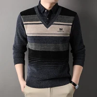 Winter New Fleece Sweater Men Thickened Pullover Striped Velvet Clothing Autumn Winter Crew Neck Jumpers Fashion Knitwear 3