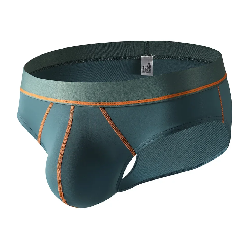 1pc Men Ice Silk Solid Line Briefs U Convex Big Pouch Sports Briefs Underwear Soft Comfortable Breathable Underpants