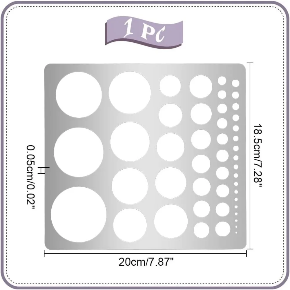 1 ชิ้นโลหะวงกลมแม่แบบลายฉลุสําหรับวาดสแตนเลสภาพวาดไม้บรรทัดรอบวงกลมแกะสลักร่าง