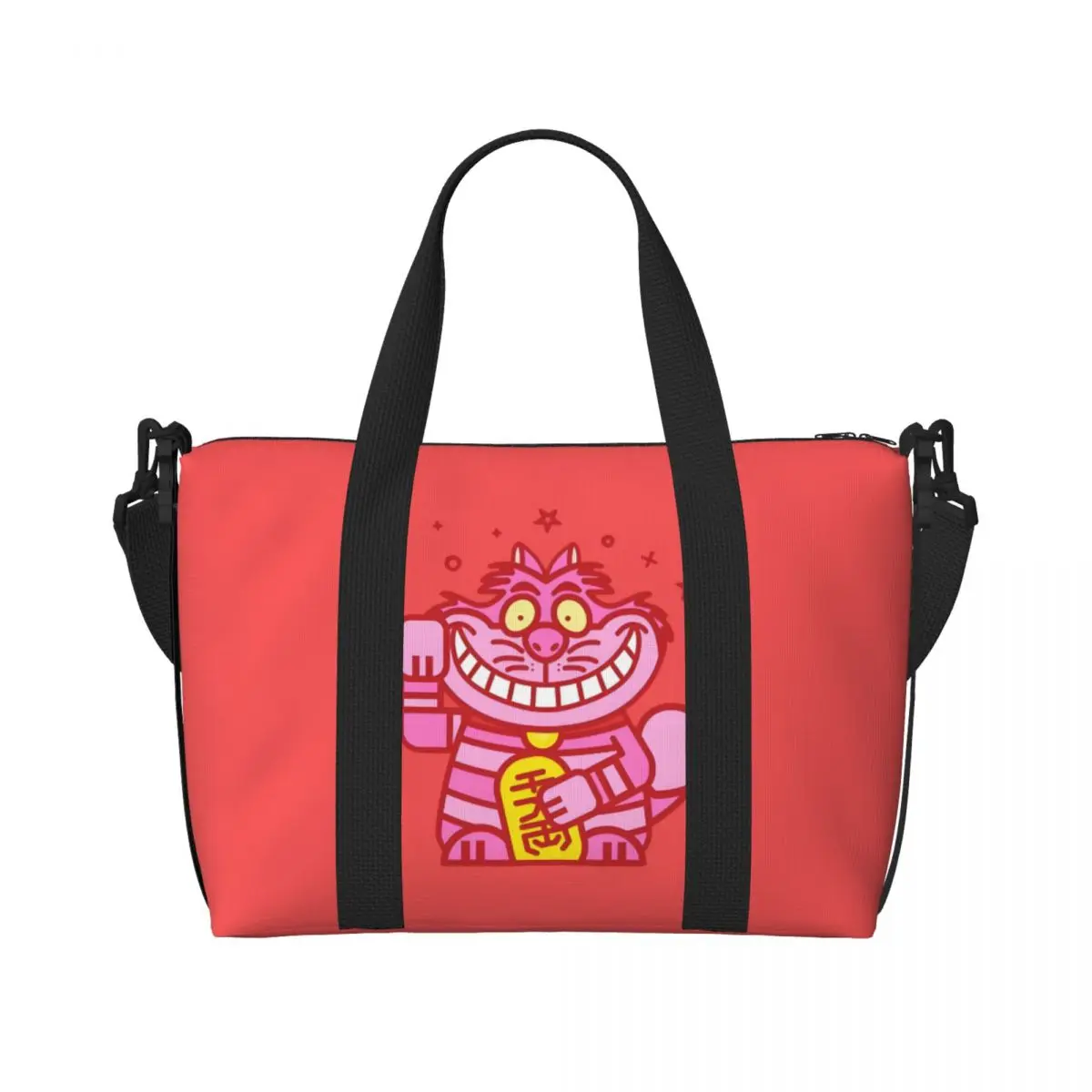 

Custom Cheshire Cat Beach Tote Bag Women Extra Large Gym Carry On Smiling Cat Travel Shopping Bags