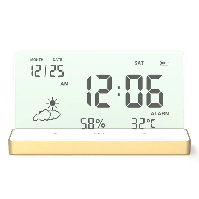 AS60-Clear Digital Clock With Base Transparent Large Screen Temp/Humidity/Date Display Desktop Electronic Clock B
