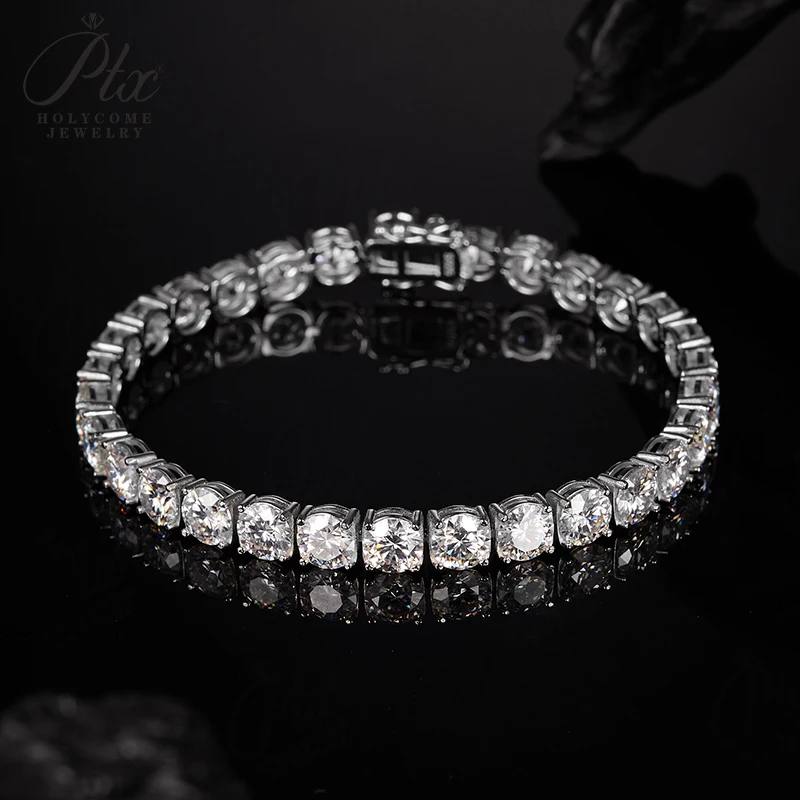 Holycome D VVS1 Moissanite Tennis Bracelet Original s925 Sterling Silver Plated 18k White Gold for Engagement Christmas Gifts