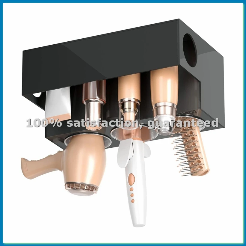 Hair Tools Organizer Hair Dryer Holder Countertop Blow Dryer Stand Storage for Vanity Bathroom with 3 Cups Black-AT35