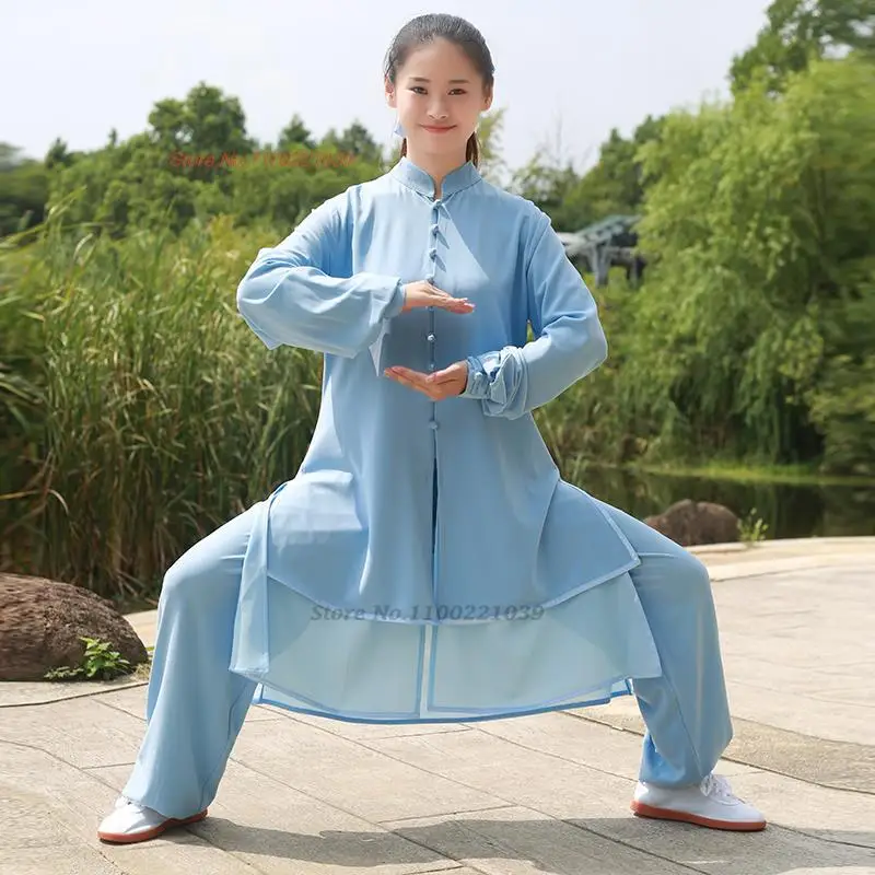 

2024 traditional chinese taichi wushu uniform kungfu exercise clothing chiffon breathable martial arts wingchun taiji costume