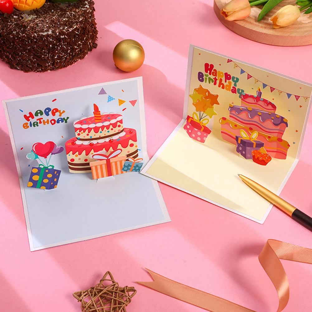 

2 шт., поздравительная открытка для торта на день рождения, 3d открытки для женщин, благословение, подарок для мамы, приглашение, мужа, счастливый