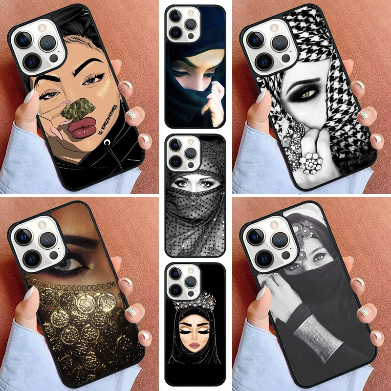 Muslim Islamic Arabic Hijab Face Gril Eyes Koran Phone Case For iPhone 11 12 13 14 15 16 Pro Max For iPhone Max 7 8 Plus