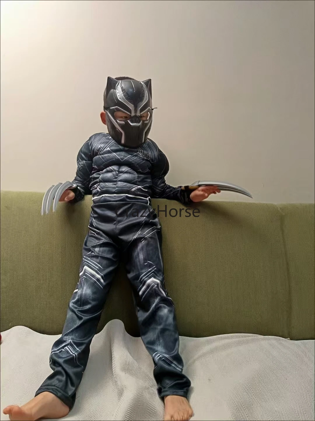 Kids Wolverine Muscle Jumpsuit Movie Cosplay Costume Claws Mask Halloween Christmas Boys Black Panther Superhero Party Costumes