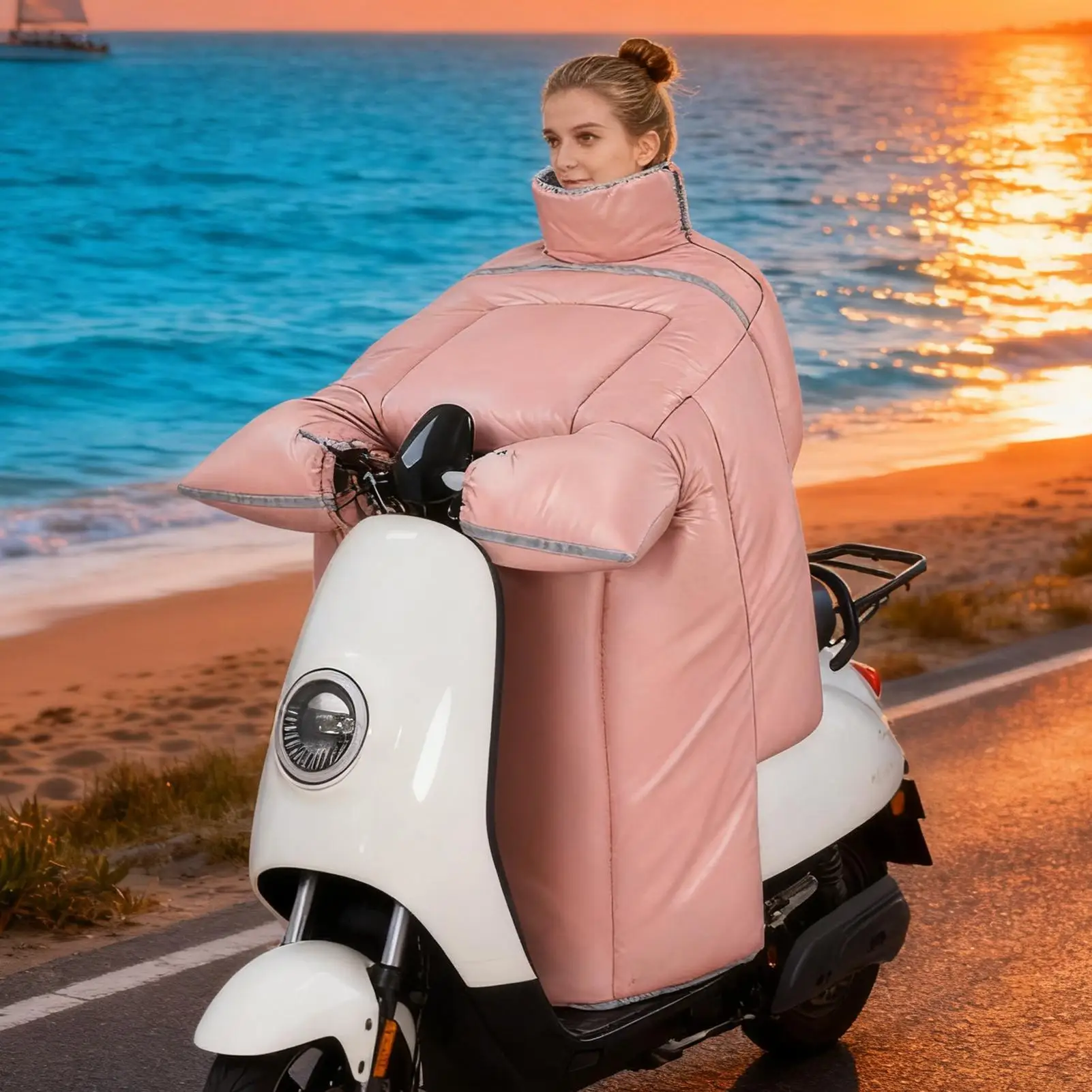 Winter Leg Apron Cover Waterproof Thick Blanket Plush Lining Motorcycle Windproof Leg Cover With Gloves For Women Scooter Winter