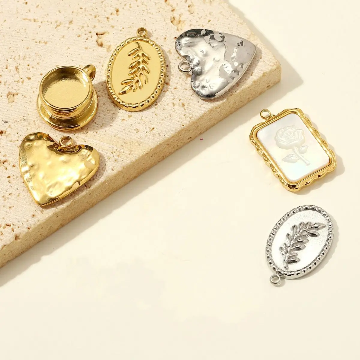 3Pcs/Lot Stainless Steel Heart leaf Charms DIY Earring Coffee Cup Necklace Pendants for Fashion Jewelry Making Wholesale