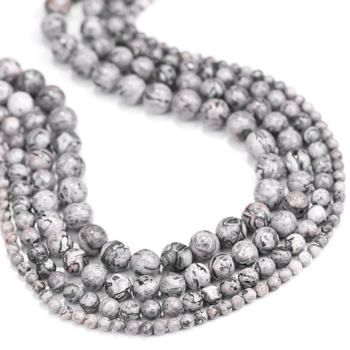 

DIY Beads Natural Stone Map Jasper Round Beads 15" Strand Pick Size For Jewelry Making 4 6 8 10 12MM