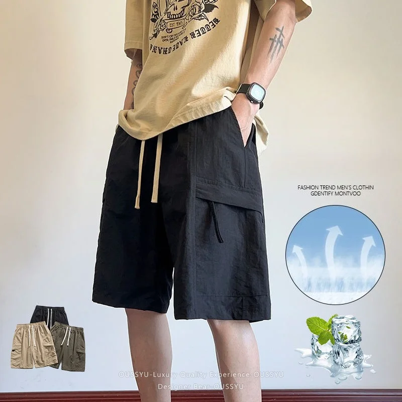 Summer Quick Dry Elastic Waist Cargo Shorts Men Baggy Knee Pants Breathable Casual Sports Wear Bermuda Short Khaki Jorts Man