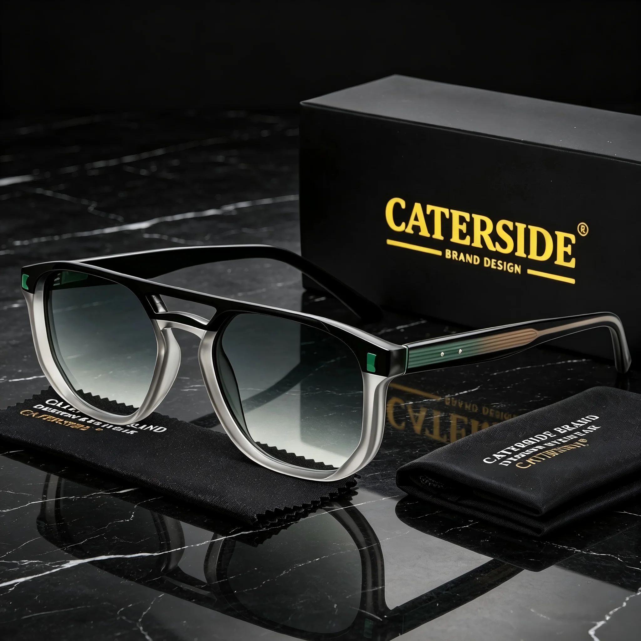 CATERSIDE Modische Piloten-Sonnenbrille für Herren, flaches Oberteil, Doppelbrücken-Design, Farbverlauf-Sonnenbrille, Damen-Sonnenbrille als Urlaubsgeschenk – Detail 3