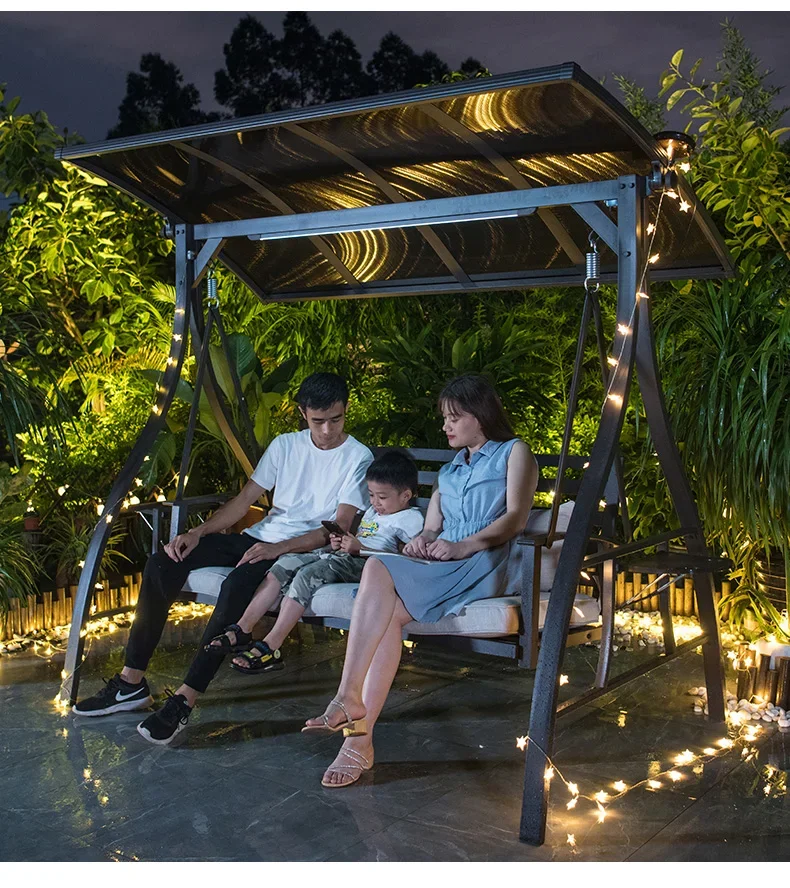 

y 3seat patio swing hommck Cheap Outdoor Swing Set Adult With Solar LED Light Metal Frame Swings Chair Gargen Leisure Furnitur