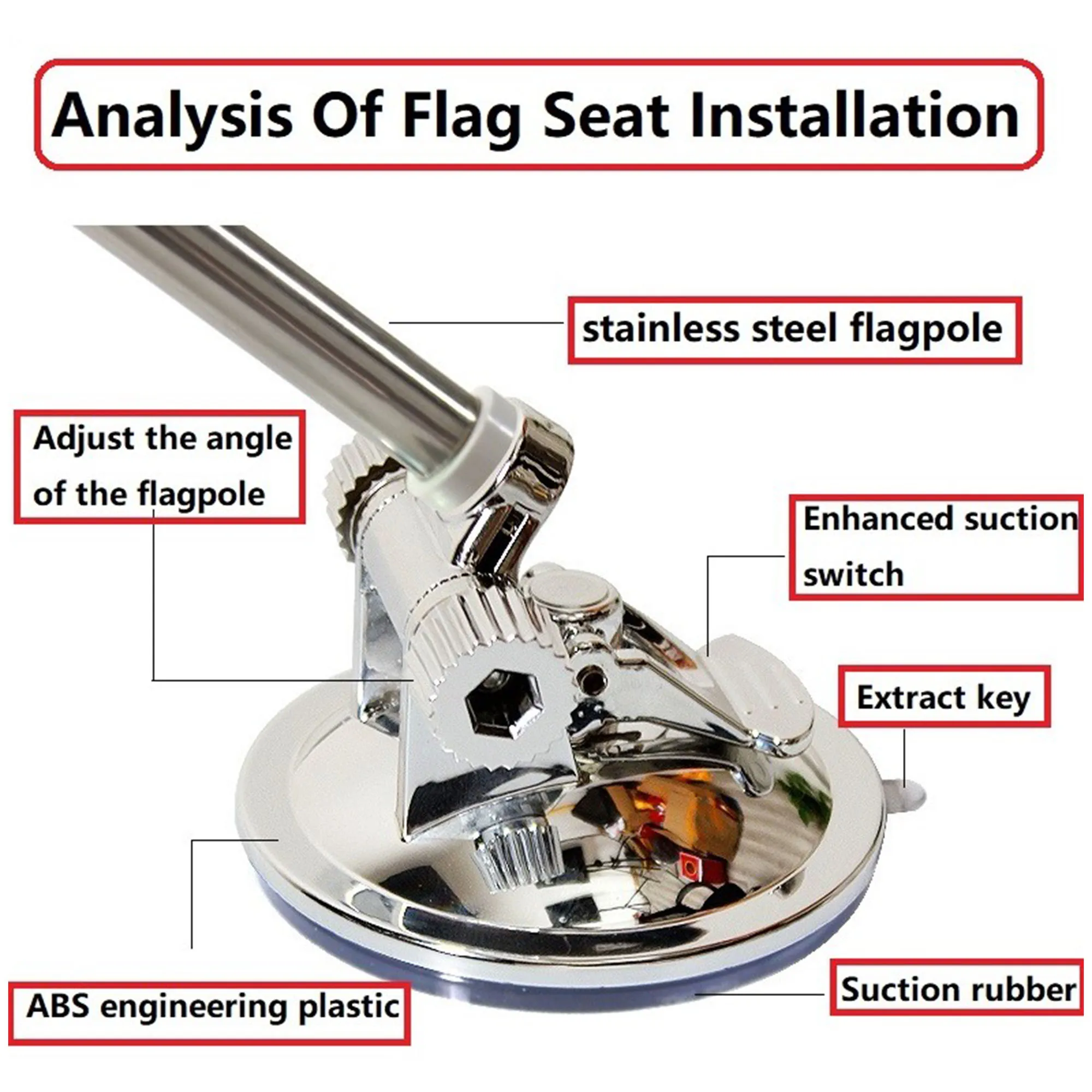 KAFNIK,Suction Flag Pole For Outdoor Indoor Activity Car Glass and Advertising Business Sucker Flagpole Flag,