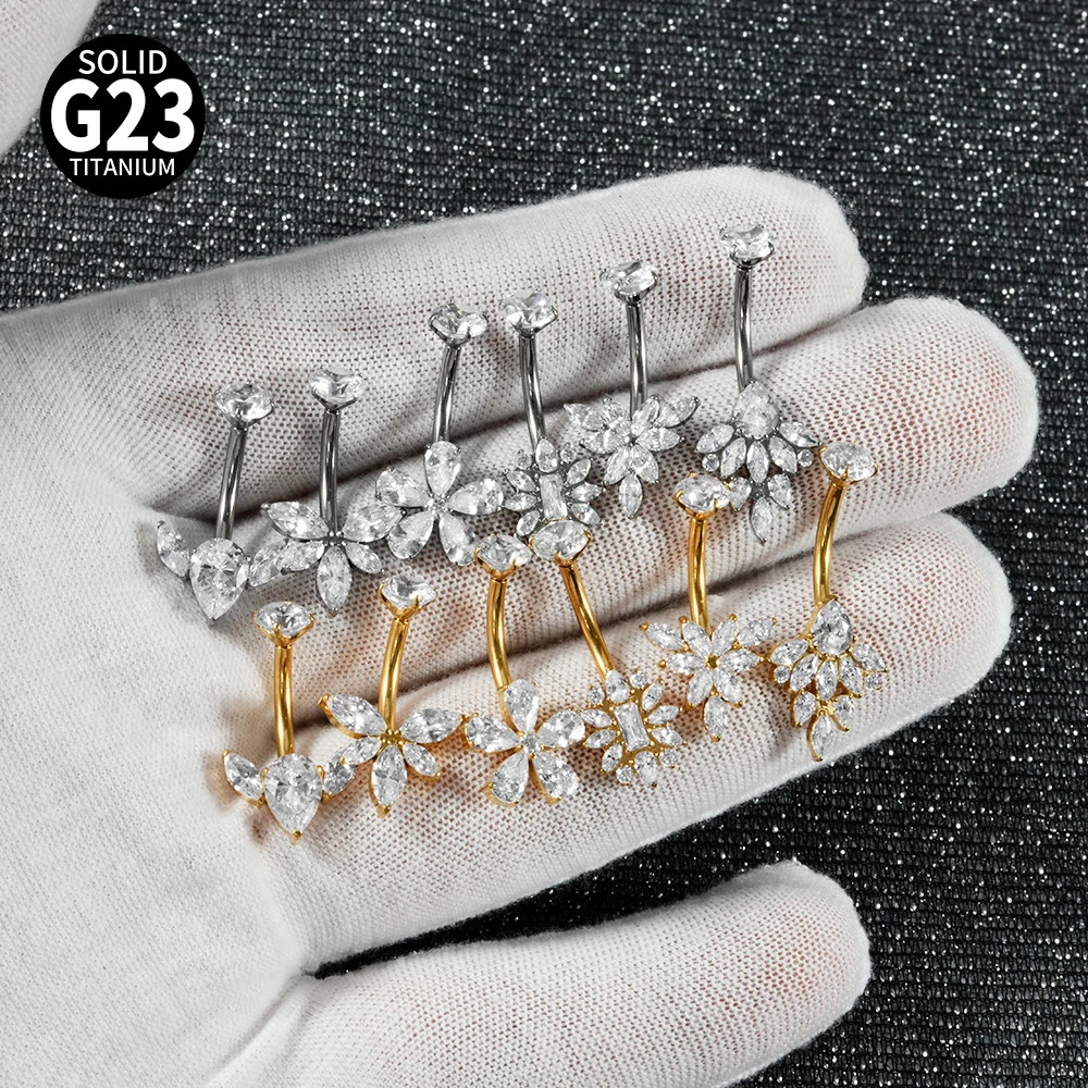 1PC G23 Titanium Pine Cone&Butterfly Belly Button Rings Internal Thread Navel Piercing Zircon Belly Navel Piercing Jewelry 14G